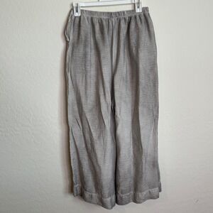KIYO Silver Gray Textured Wide Leg Cropped Pants Elastic Waist Womens Large USA